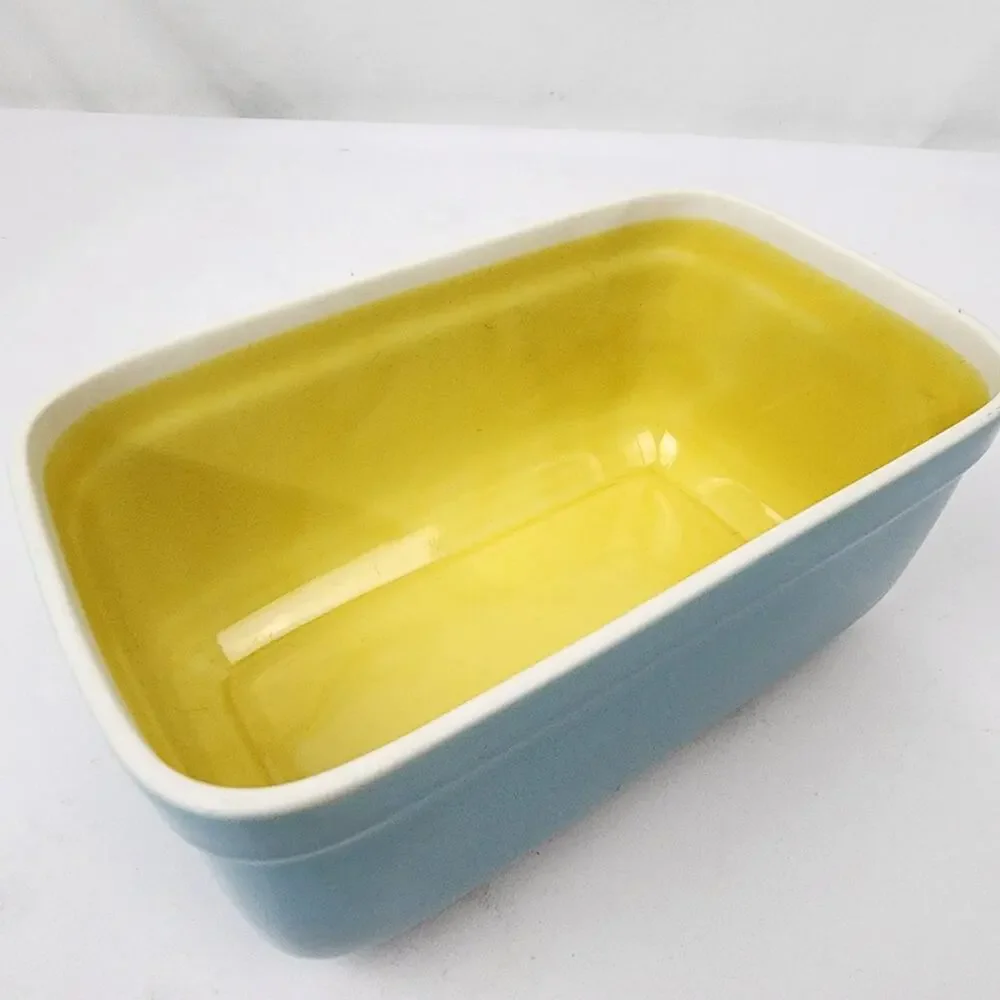Westinghouse Refrigerator Covered Dish by Hall China Ohio Blue & Yellow 7